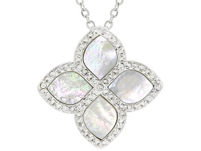 White Cubic Zirconia And Mother Of Pearl Rhodium Over Brass Pendant 0.84ctw