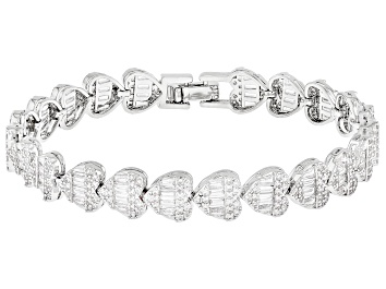 Picture of White Cubic Zirconia Rhodium Over Brass Heart Tennis Bracelet 22.48ctw