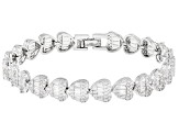 White Cubic Zirconia Rhodium Over Brass Heart Tennis Bracelet 22.48ctw