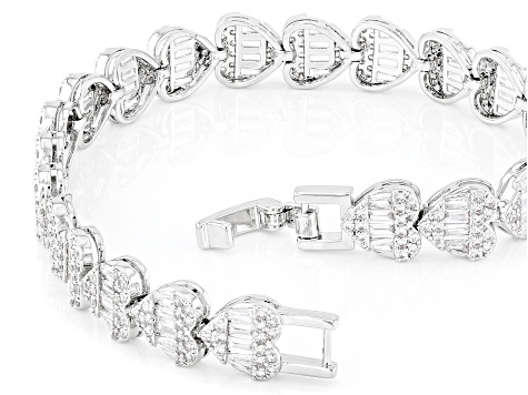 White Cubic Zirconia Rhodium Over Brass Heart Tennis Bracelet 22.48ctw