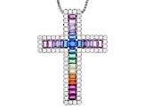 Multi-Color And White Cubic Zirconia Rhodium Over Sterling Silver Cross Pendant