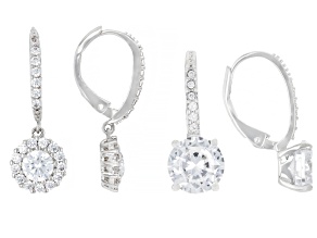 White Cubic Zirconia Rhodium Over Brass Earring Set 8.04ctw
