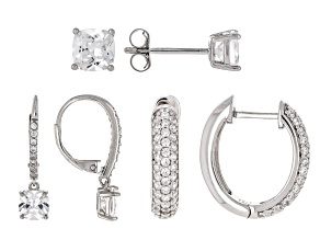 White Cubic Zirconia Rhodium Over Sterling Silver Earring Set 5.52ctw