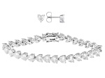 White Cubic Zirconia Rhodium Over Brass Heart Jewelry Set 34.88ctw