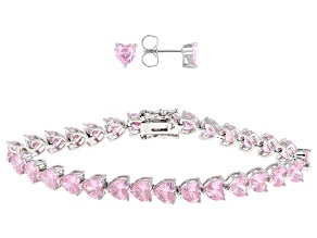 Pink Cubic Zirconia Rhodium Over Brass Heart Jewelry Set 34.88ctw