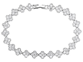 White Cubic Zirconia Rhodium Over Brass Clover Tennis Bracelet 9.57ctw