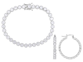 White Cubic Zirconia Rhodium Over Brass Jewelry Set 18.10ctw