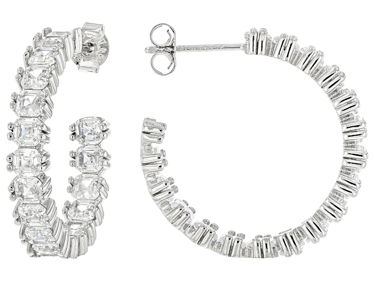 White Cubic Zirconia Rhodium Over Sterling Silver Asscher Cut Hoops 9.82ctw