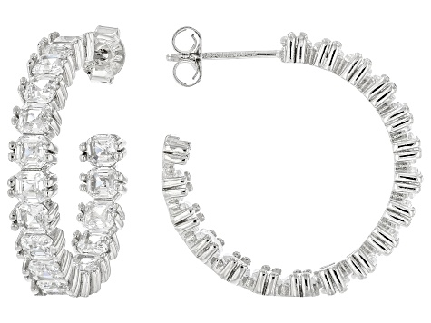 White Cubic Zirconia Rhodium Over Sterling Silver Asscher Cut Hoops 9.82ctw