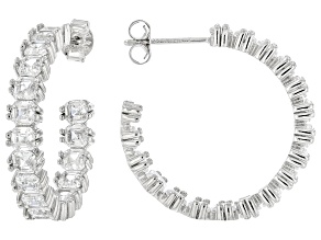 White Cubic Zirconia Rhodium Over Sterling Silver Asscher Cut Hoops 9.82ctw