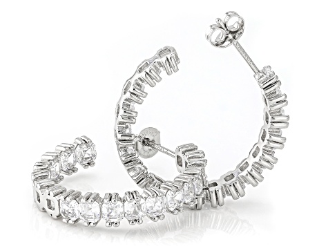 White Cubic Zirconia Rhodium Over Sterling Silver Asscher Cut Hoops 9.82ctw
