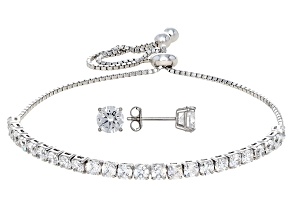 White Cubic Zirconia Rhodium Over Sterling Silver Bracelet And Stud Set 7.18ctw