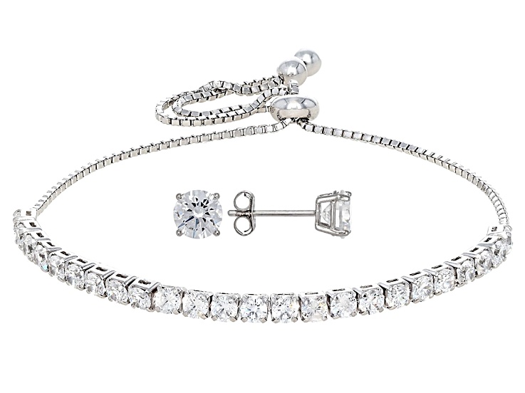 White Cubic Zirconia Rhodium Over Sterling Silver Bracelet And Stud Set 7.18ctw