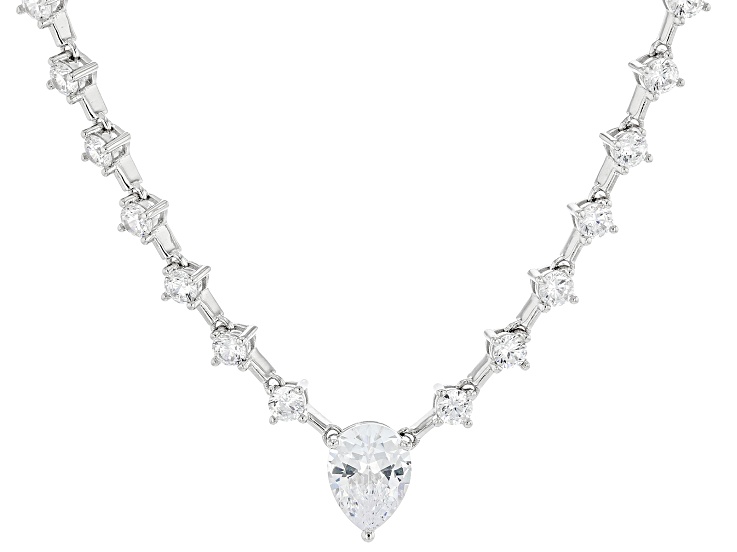 White Cubic Zirconia Rhodium Over Sterling Silver Tennis Necklace 14.86ctw