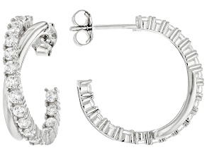 White Cubic Zirconia Rhodium Over Sterling Silver Hoops 1.68ctw
