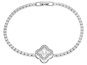 White Cubic Zirconia Rhodium Over Sterling Silver Clover Tennis Bracelet 6.50ctw