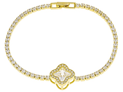 White Cubic Zirconia 18k Yellow Gold Over Sterling Silver Clover Tennis Bracelet 6.50ctw