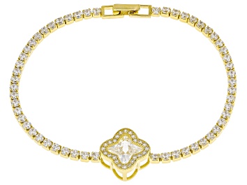 Picture of White Cubic Zirconia 18k Yellow Gold Over Sterling Silver Clover Tennis Bracelet 6.50ctw