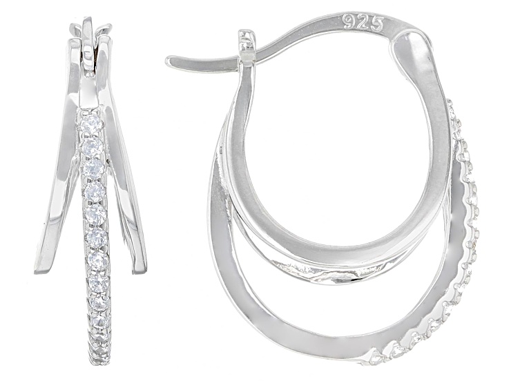White Cubic Zirconia Rhodium Over Sterling Silver Hoop Earrings 0.25ctw