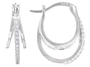 White Cubic Zirconia Rhodium Over Sterling Silver Hoop Earrings 0.25ctw