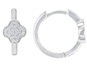 White Cubic Zirconia Rhodium Over Sterling Silver Huggie Clover Earrings 0.43ctw