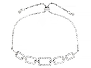 White Cubic Zirconia Rhodium Over Sterling Silver Bolo Bracelet 1.52ctw