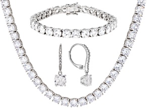 White Cubic Zirconia Rhodium Over Brass Necklace, Bracelet, and Earrings Set 136.06ctw
