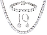 White Cubic Zirconia Rhodium Over Brass Necklace, Bracelet, and Earrings Set 136.06ctw