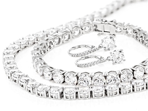 White Cubic Zirconia Rhodium Over Brass Necklace, Bracelet, and Earrings Set 136.06ctw