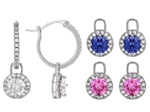 Blue, Pink, and White Cubic Zirconia Rhodium Plated Interchangeable Earring Set 14.29ctw