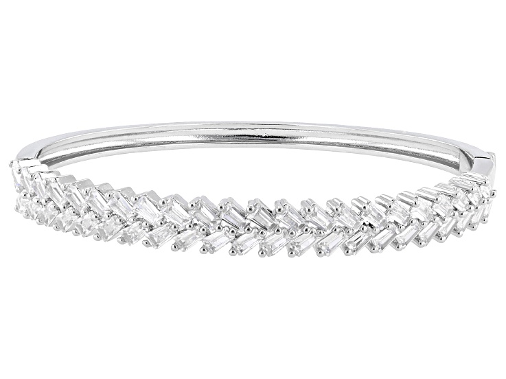 White Cubic Zirconia Rhodium Over Brass Bangle Bracelet 7.57ctw