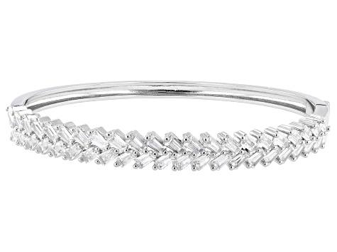 White Cubic Zirconia Rhodium Over Brass Bangle Bracelet 7.57ctw