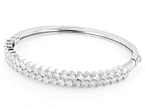 White Cubic Zirconia Rhodium Over Brass Bangle Bracelet 7.57ctw