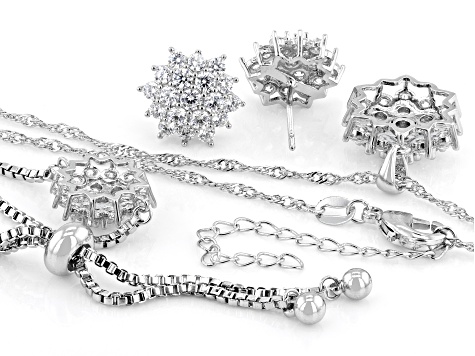 White Cubic Zirconia Rhodium Over Brass Pendant, Bracelet and Stud Set 11.00ctw