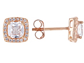 White Cubic Zirconia 18k Rose Gold Over Sterling Silver Halo Stud Earrings 1.92ctw