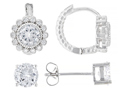 White Cubic Zirconia Rhodium Over Sterling Silver Earrings Set of 2 4.68ctw