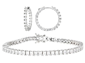 White Cubic Zirconia Rhodium Over Brass Tennis Bracelet and Hoop Earring Set 15.56ctw
