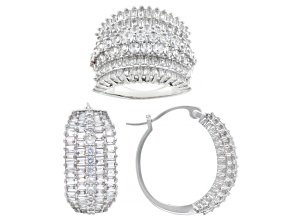 White Cubic Zirconia Rhodium Over Brass Ring and Hoop Earring Set 11.40ctw