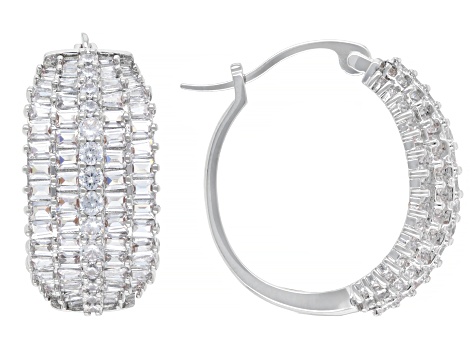 White Cubic Zirconia Rhodium Over Brass Ring and Hoop Earring Set