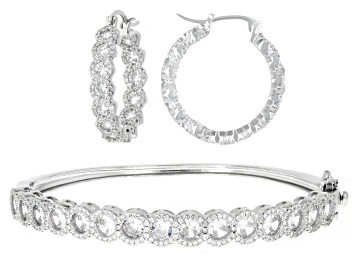 Picture of White Cubic Zirconia Rhodium Over Brass Bangle and Hoop Earrings Set 16.92ctw