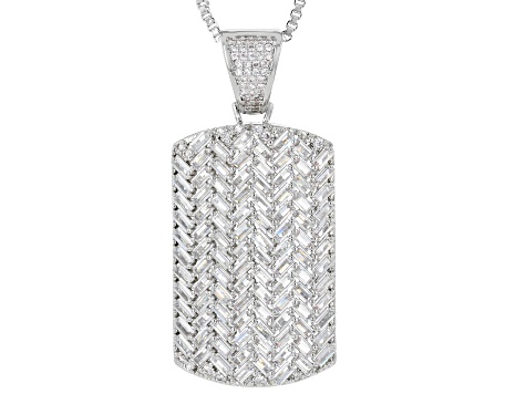 White Cubic Zirconia Rhodium Over Brass Dog Tag Pendant 7.52ctw