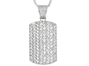 White Cubic Zirconia Rhodium Over Brass Dog Tag Pendant 7.52ctw