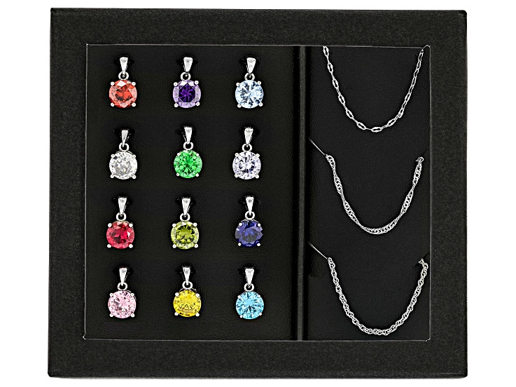 Multi Color Gemstones Rhodium Over Brass Interchangeable Pendant