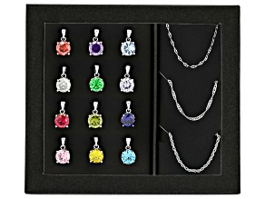Multi Color Gemstones Rhodium Over Brass Interchangeable Pendant & Chain Set 35.64ctw