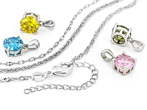 Multi Color Gemstones Rhodium Over Brass Interchangeable Pendant