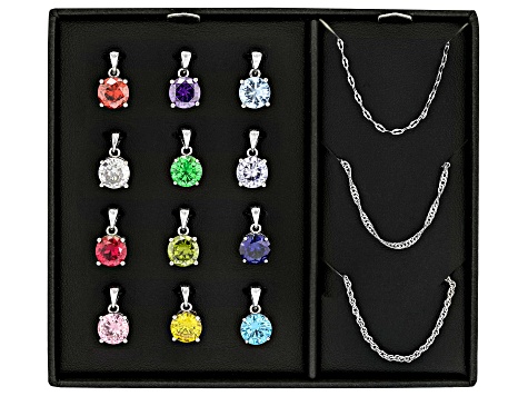 Multi Color Gemstones Rhodium Over Brass Interchangeable Pendant