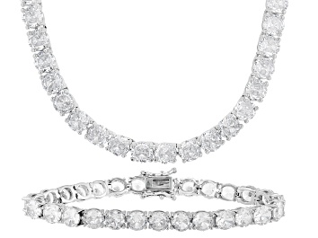 Picture of White Cubic Zirconia Rhodium Over Brass Tennis Bracelet and Necklace Set 130.39ctw