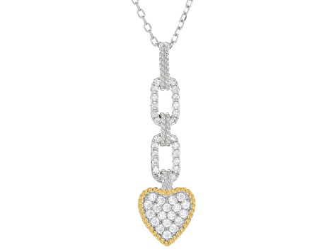 Cubic Zirconia Rhodium Over Silver and Eterno™ Yellow Heart