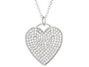 White Cubic Zirconia Rhodium Over Sterling Silver Heart Necklace 1.68ctw