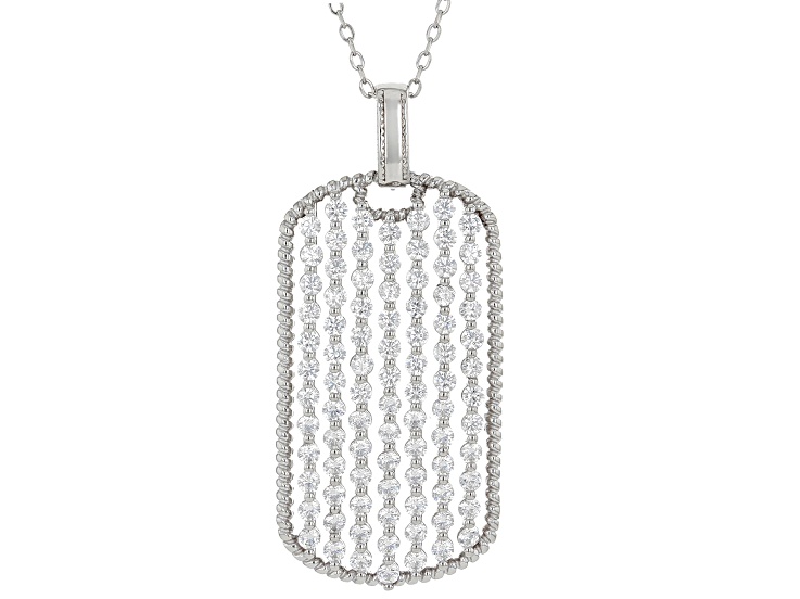 White Cubic Zirconia Rhodium Over Sterling Silver Dog Tag Necklace